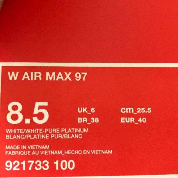 NIB White/White/Platinum Nike Air Max 97’s - Picture 3 of 3